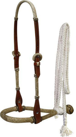 Leather rawhide braided show bosal with mecate cotton reins