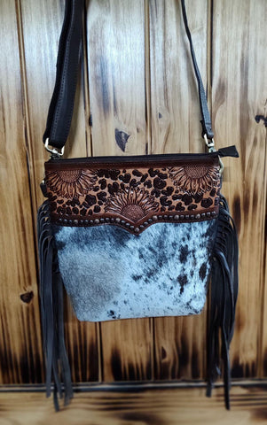 SUNFLOWER TOOLED COWHIDE PURSE