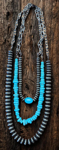 3 Chain Layer Turquoise Accent Necklace