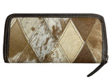 Tri Color Diamond Hair on Cowhide Leather Shoulder Bag and Wallet Set