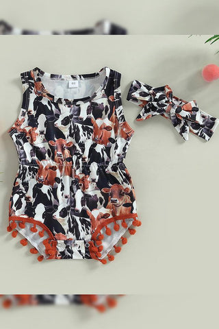 JERSEY COW TODDLER ROMPER WITH HEAD BAND