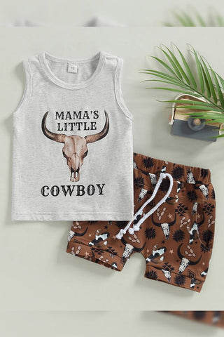 Little Cowboy Western Print Boy Tank Top With Shorts 2pcs Set