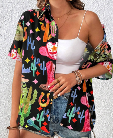 LADIES RETRO COWBOY CACTUS SHIRT