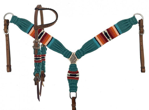 TEAL Corded One Ear Headstall & Breast collar set