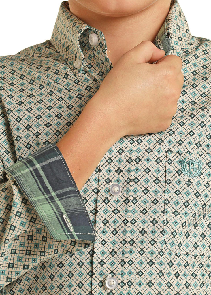 BOYS PANHANDLE GEO PATTERN BUTTON LONG SLEEVE SHIRT – Trails End ...
