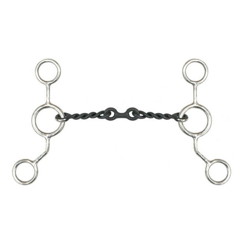 Stainless steel JR cowhorse snaffle bit with 6" cheeks, 5" sweet iron twisted mouth and dog bone center