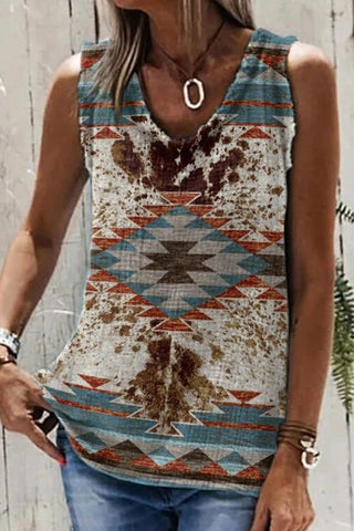 Blue Aztec Print Sleeveless Tank Top