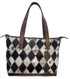 Klassy Cowgirl Leather Conceal Carry Handbag with diamond pattern hair on cowhide