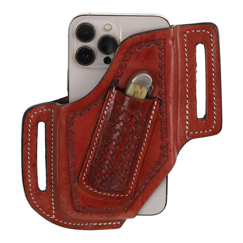 Basket Tooled Phone and Knife Holster