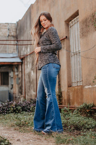 Lucky and Blessed Leather Lace Up Flare Jeans