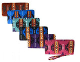 Aztec print zippered wallet w/ wristlet strap