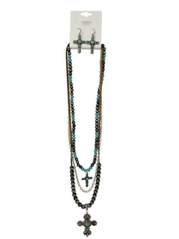 Turquoise cross earring and necklace set