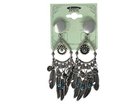Teardrop Earrings with feather and teal bead accents