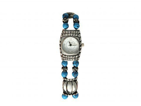 Ladies Silver Watch with Turquoise Beaded Watch Band
