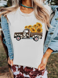 COW PRINT SUNFLOWER GRAPHIC TEE SHIRT