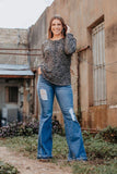 Lucky & Blessed Mid Rise Flare Jean with Distressed