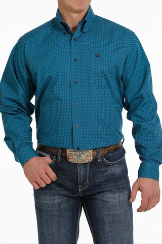 Cinch Modern Fit Teal Print Long Sleeve Button down Men's Shirt