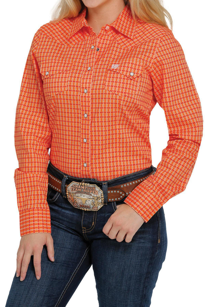 Vibrant Orange Striped Cinch Women's Shirt