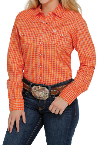 CINCH LADIES ORANGE PRINT LONG SLEEVE SHIRT