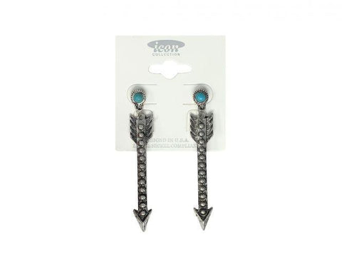 Turquoise and silver arrow dangle earring