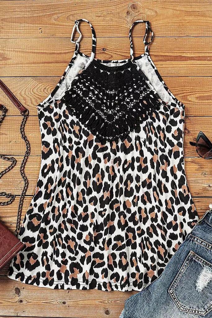 Leopard spaghetti store strap top