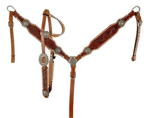 FLORAL TOOLED HEADSTALL BC SET