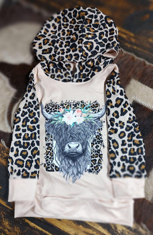 LEOPARD SHAGGY COW HOODED PULL OVER