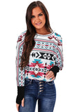 Aztec Print Patch Long Sleeve Top with Thumb Hole