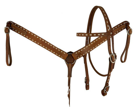Argentina Cow Leather buck stitched headstall and breast collar set
