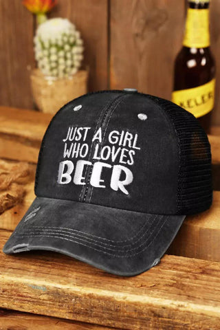 Black Just A Girl Who Loves Beer Criss-Cross Baseball Cap