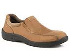 ROPER MENS FOOTWEAR CASUAL LITE WEIGHT SOLE TAN TUMBLED LEATHER FLEXIBLE SLIP-ON