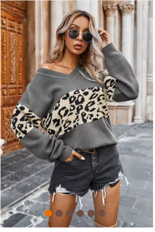 Leopard V Neck Sweaters