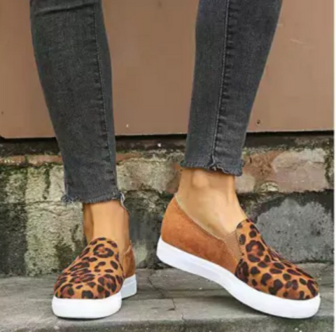Brown Leopard Print Slip On Shoes