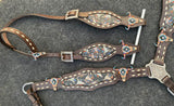 SOUTHWEST COWSKULL HEADSTALL AND BREAST COLLAR SET