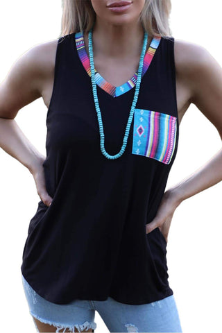 Tribal Patchwork V-neck Tank Top