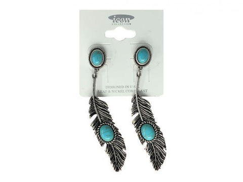 Turquoise Stone with silver dangle feather charm