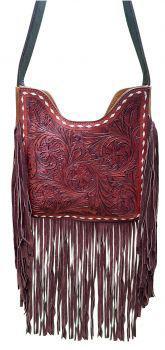 Klassy Cowgirl   Medium Brown Floral Tooled Crossbody Bag