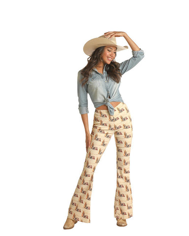 ROCK & ROLL WESTERN PRINT PULL ON FLARE