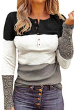 Color Block Lace Sleeve Splicing Long Sleeve Top