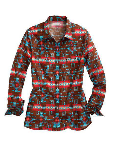 Gal's Horizontal Aztec Print LS Shirt