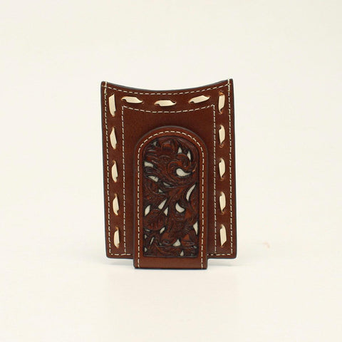 NOCONA CARD CASE MONEY CLIP PIERCED IVORY TAN